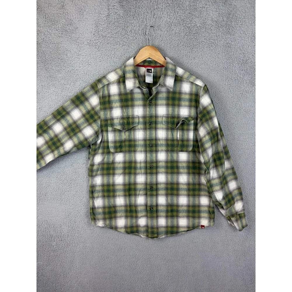 The North Face Shirt Mens Medium Green Plaid Long Sleeve Flannel Casual Outdoor